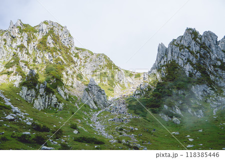 登山者が連なる千畳敷カール【中央アルプス国定公園】長野県駒ヶ根市 118385446