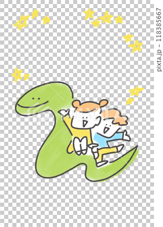 Children riding on the back of a big snake New Year's card material Hand-drawn Star 118385667