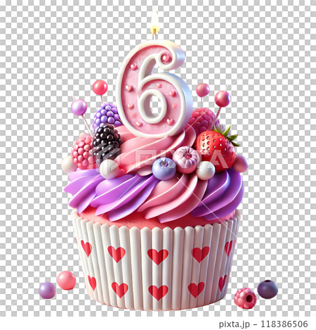 3D birthday cupcake with number six  3D birthday cupcake with number six  118386506