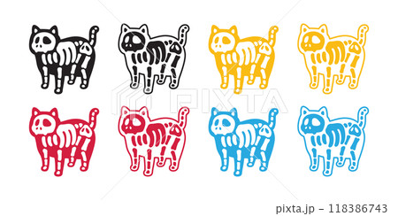 cat vector halloween skeleton skull bone kitten rgb color calico icon logo symbol cartoon character illustration doodle design isolated 118386743