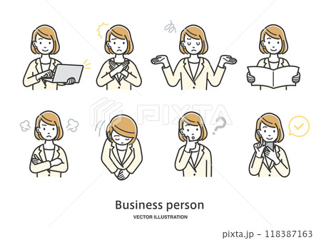 女性会社員の表情や仕草のイラスト素材セット 女性会社員の表情や仕草のイラスト素材セット 118387163