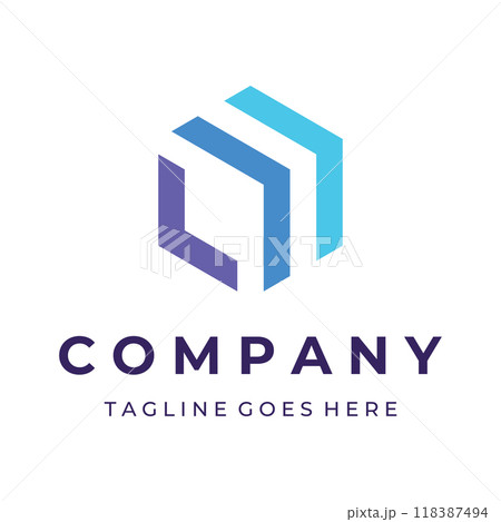 Creative simple geometric cube or hexagon box logo design. Logo for technology, media and shipping services. 118387494