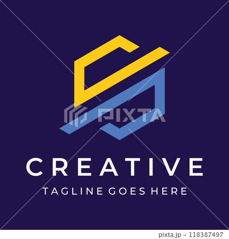 Creative simple geometric cube or hexagon box logo design. Logo for technology, media and shipping services. 118387497