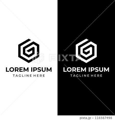 Creative simple geometric cube or hexagon box logo design. Logo for technology, media and shipping services. 118387498