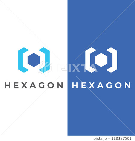 Creative simple geometric cube or hexagon box logo design. Logo for technology, media and shipping services. 118387501