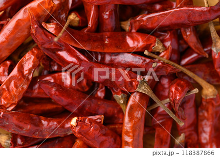 Dried red chili pepper texture background 118387866