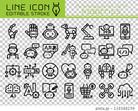 ラインアイコン　テクノロジーシリーズvol.14　ロボット 118388239
