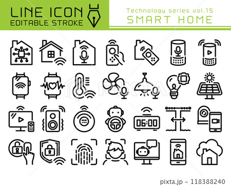 ラインアイコン テクノロジーシリーズvol.15 スマートホーム ラインアイコン テクノロジーシリーズvol.15 スマートホーム 118388240