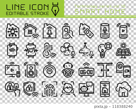 ラインアイコン テクノロジーシリーズvol.15 スマートホーム ラインアイコン テクノロジーシリーズvol.15 スマートホーム 118388240