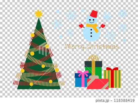 クリスマスツリーとプレゼントのイラストセット クリスマスツリーとプレゼントのイラストセット 118388419