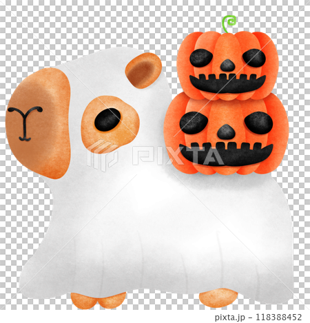 Little ghost Capybara controls white clothes pumpkins ghost on the back Little ghost Capybara controls white clothes pumpkins ghost on the back 118388452