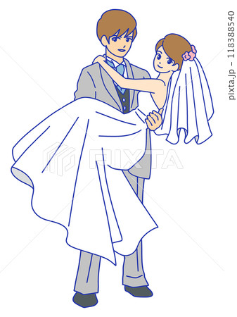 カメラ目線でお姫様抱っこする新郎新婦 カメラ目線でお姫様抱っこする新郎新婦 118388540