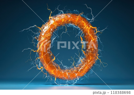 A circle of orange and blue water with a lightning bolt in the middle 118388698