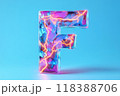 The letter F is made of glass and has a blue and purple color 118388706