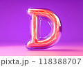 A glowing letter D is floating in a purple background 118388707