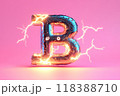 The letter B is made of metal and is surrounded by sparks 118388710