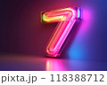 A neon sign with the number 7 in bright colors 118388712