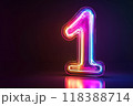 A neon sign of the number 1 in a bright color 118388714