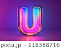 The letter U is glowing in neon colors 118388716