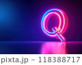 A neon Q with a purple, blue, and green glow 118388717