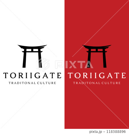 Creative design of ancient japanese tori gate logo.Japan heritage, culture and history tori gate.Logo for business. Creative design of ancient japanese tori gate logo.Japan heritage, culture and history tori gate.Logo for business. 118388896