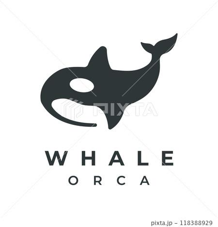 Simple black orca whale animal template logo creative design. Killer underwater animal. Logo for business, identity and branding. 118388929
