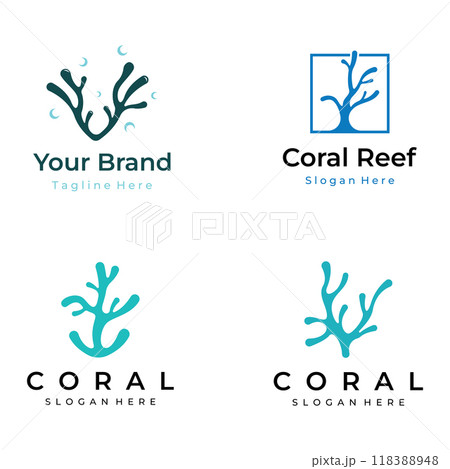 Beautiful colorful underwater natural coral reef logo creative design. Coral reefs for fish habitat. Beautiful colorful underwater natural coral reef logo creative design. Coral reefs for fish habitat. 118388948