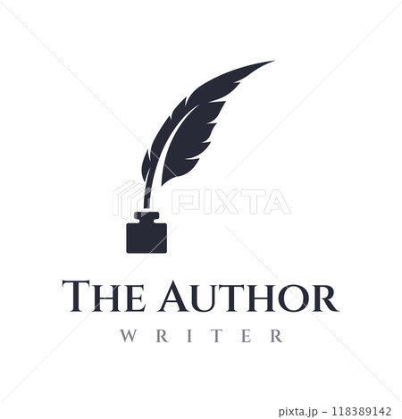 Creative design of pen template logo with hipster quill for author or author, signature. Creative design of pen template logo with hipster quill for author or author, signature. 118389142