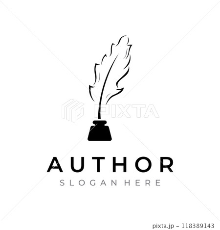 Creative design of pen template logo with hipster quill for author or author, signature. Creative design of pen template logo with hipster quill for author or author, signature. 118389143