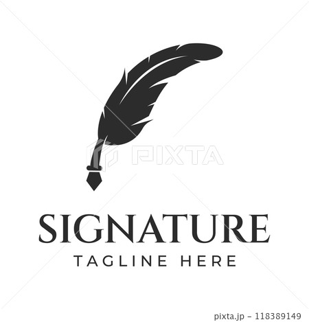 Creative design of pen template logo with hipster quill for author or author, signature. Creative design of pen template logo with hipster quill for author or author, signature. 118389149