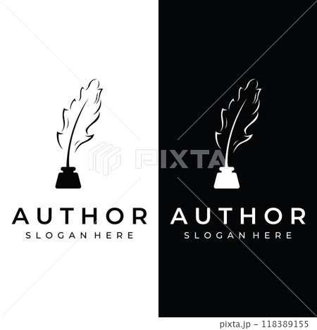 Creative design of pen template logo with hipster quill for author or author, signature. Creative design of pen template logo with hipster quill for author or author, signature. 118389155