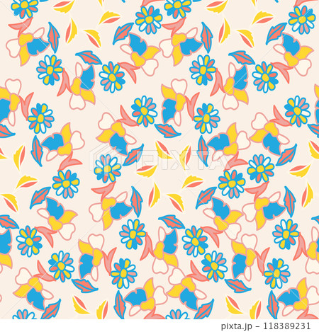 Vector seamless pattern. Pretty pattern in small flowers. Small blue flowers. Ditsy floral background for fashion prints. Stock vector.  118389231