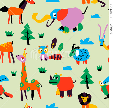Colorful Cute Safari Animal Pattern Colorful Cute Safari Animal Pattern 118389354