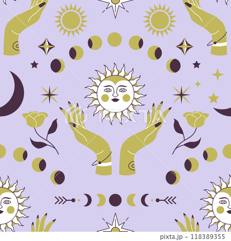 Celestial Moon Phases Seamless Pattern 118389355