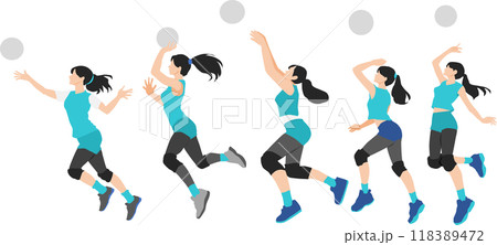 バレーボールをする女性のイラストセット バレーボールをする女性のイラストセット 118389472