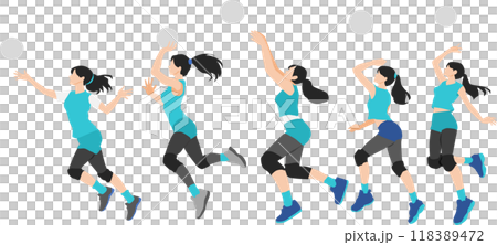 バレーボールをする女性のイラストセット バレーボールをする女性のイラストセット 118389472