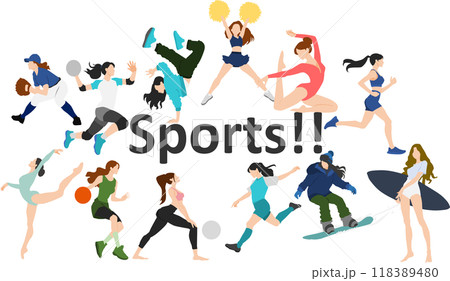 スポーツをする女性たちのイラスト スポーツをする女性たちのイラスト 118389480