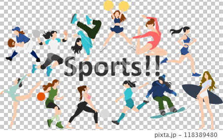 スポーツをする女性たちのイラスト スポーツをする女性たちのイラスト 118389480
