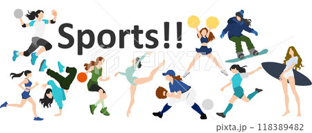 スポーツをする女性たちのイラスト スポーツをする女性たちのイラスト 118389482