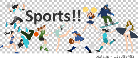 Illustration of women playing sports Illustration of women playing sports 118389482