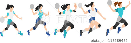 ハンドボールをする女性のイラストセット ハンドボールをする女性のイラストセット 118389483