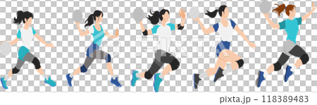 Illustration set of a woman playing handball Illustration set of a woman playing handball 118389483