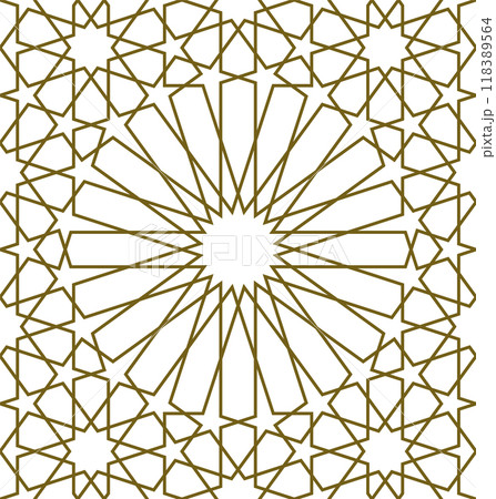 Seamless arabic geometric ornament in brown color. Seamless arabic geometric ornament in brown color. 118389564