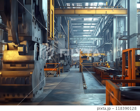Industrial operations with heavy machinery and workers 118390128