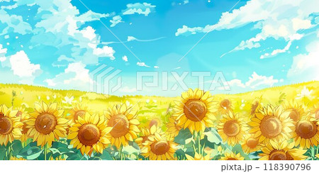 向日葵と青空の背景素材イメージ06 向日葵と青空の背景素材イメージ06 118390796