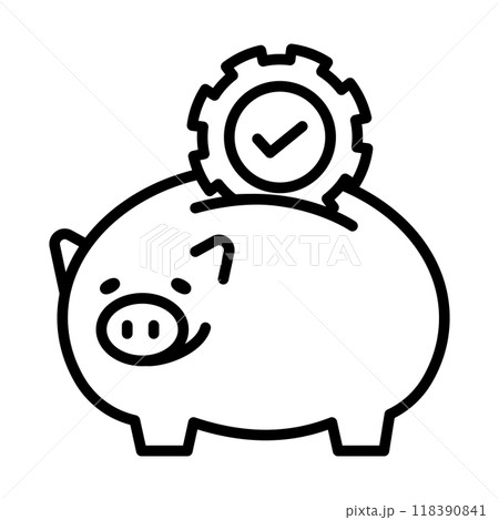 ノウハウとして貯蓄していることを表すアイコン。貯金箱に歯車が入っています。 118390841
