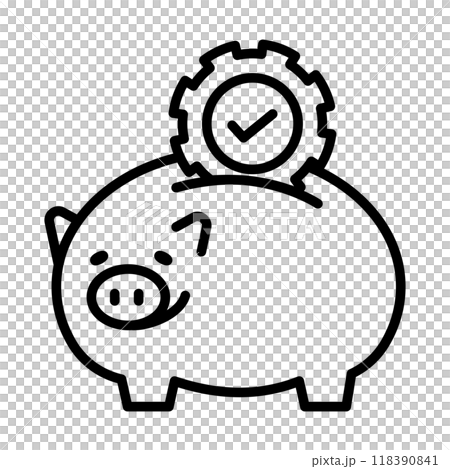 ノウハウとして貯蓄していることを表すアイコン。貯金箱に歯車が入っています。 118390841