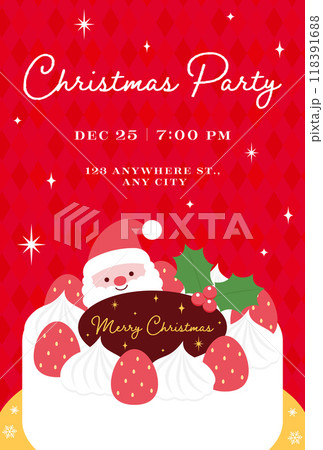 クリスマスケーキとキラキラしたデコレーションの背景イラスト 118391688