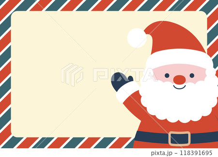 ストライプ柄のボードとサンタのかわいいフレームイラスト 118391695