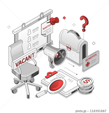 Job search - isometric red and black line illustration 118391887